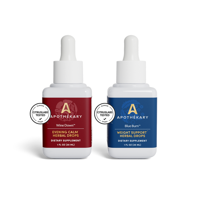 Take Blue Burn® in the morning to support metabolism, craving control, mental clarity, and sustained energy*
Take Wine Down™ in the evening as your herbal alternative to alcohol for evening relaxation, promoting calm, and supporting better sleep quality over time*