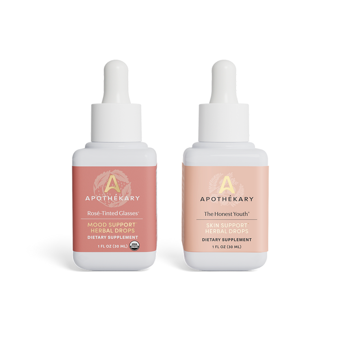 Beauty Duo featuring Rosé-Tinted Glasses® for mood support and The Honest Youth™ for skin support