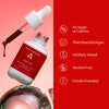 A bottle of Sugar Kick tincture with a dropper releasing red liquid. Text highlights product features: no sugar or calories, plant-based & vegan, 3rd party tested, alcohol-free, and female-founded.