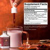 Supplement facts panel for Apothékary Wine Down™ showing proprietary extract blend including Elderberry, Bilberry, California Poppy, Blue Vervain, Hawthorn Berry, Ceylon Cinnamon Bark, and Black Pepper. Contains 50mg of L-theanine. Bottle beside a pink liquid in a mug with honey. Other certified organic ingredients: Vegetable Glycerin, Tart Cherry Fruit Juice Concentrate. Other ingredients: Purified Water, Beetroot Juice Concentrate